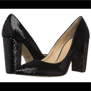 Badgley Mischka sequin block heel pumps NIB